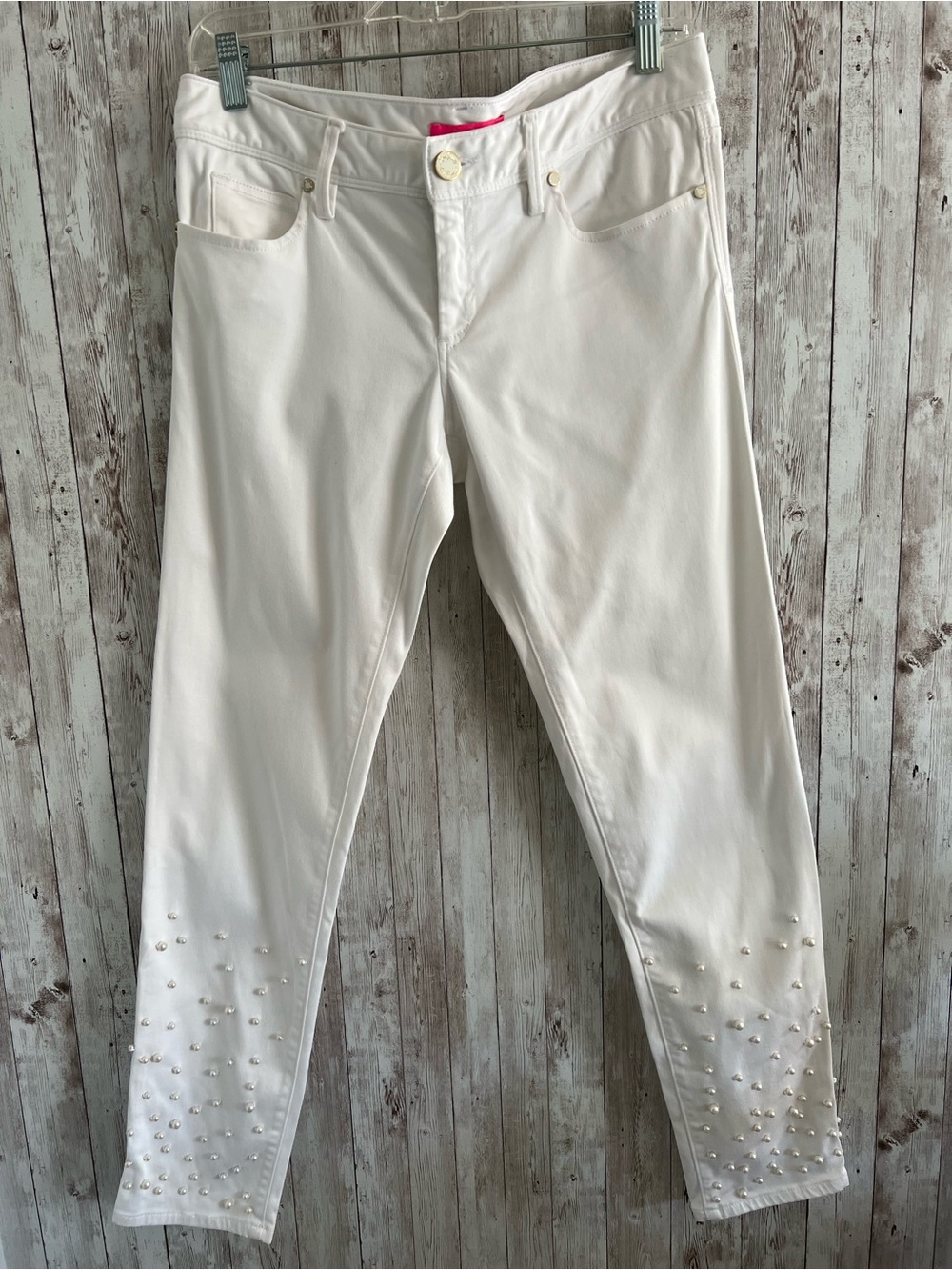 Lilly Pulitzer White Pearl-Embellished Skinny White Ankle Pants Size 6